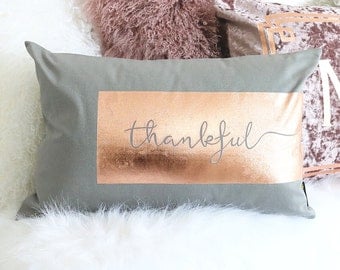 NEW! Holiday Pillow Cover - Thankful Rose Gold
