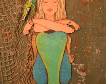 Wooden Mermaid Wall Hanging mermaid wall art playing guitar art hand painted wood coastal Wooden Mermaid Wall Hanging mermaid wall art playing guitar art hand painted wood coastal