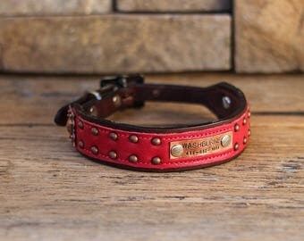 Leather Dog Collar // Personalized Dog Collar // Copper Dog Collar // Name Plate Dog Collar // Customized Dog Collar