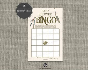 Printable "Baby Shower BINGO" Game | Peter Pan | Feathers Arrows Neverland Theme Typography | Instant Download | NVR-133C