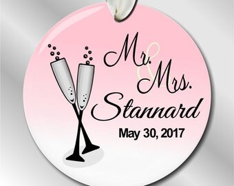 Personalized Wedding Gift - Personalized Wedding Christmas Ornament - Wedding Champagne Toast - Couple - Our First Christmas - #108