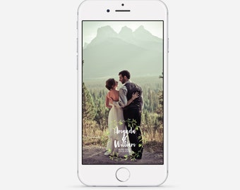 Snapchat Geofilter, Wedding Snapchat Geofilter, Foliage Wreath Geofilter, Custom Wedding Snapchat Filter, Mountain Wedding Filter, Green
