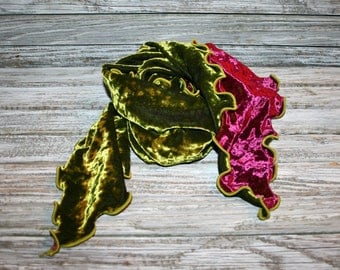 Velvet Scarf Green Purple Burgundy Ruffled Gypsy Boho Womens Scarves Fall Scarf Winter Scarf Gypsy Scarf Boho Scarf Boho Accessories