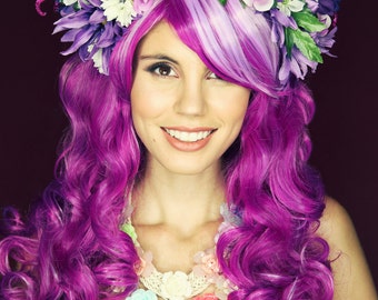 Cheshire Cat/ Cheshire Cat Wig/ Disney Bound/ Disney Wig/ Flower Crown/ Alice in Wonderland Wig/ Cosplay Wig/Cheshire Cat Cosplay/Purple WIg