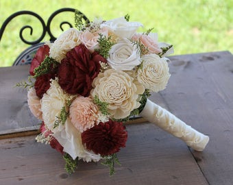 Burgundy & Blush Sola Flower Bouquet, Burgundy, Blush Pink, and Cream Wedding Bouquet, Burgundy Sola Bouquet, Burgundy and Pink Bouquet