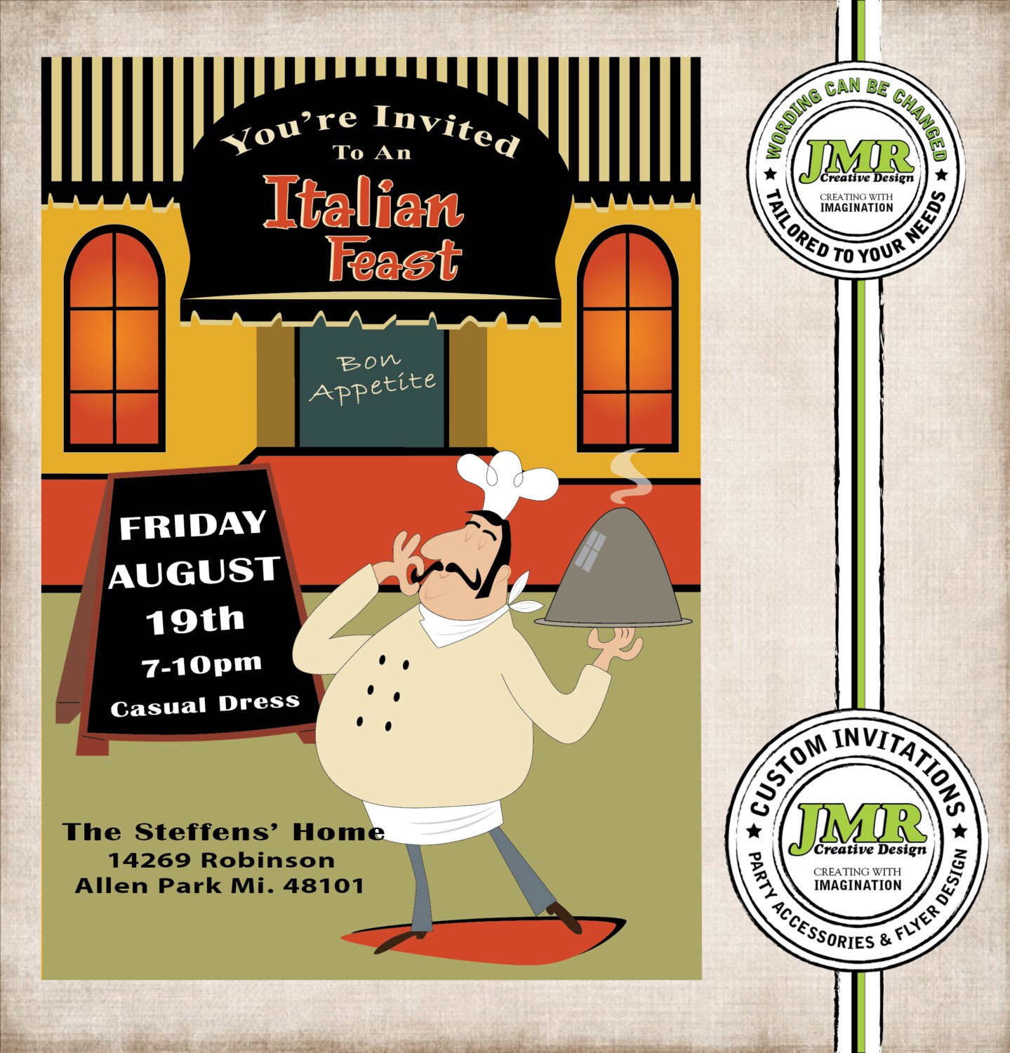 Italian Dinner Party Invitation Chef Invite Italian Feast