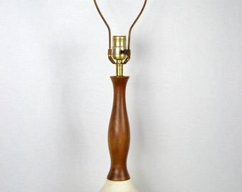 Danish Modern Table Lamp White and Teak