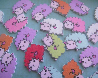 WOOLY SHEEP BUTTONS,Wooden Lamb Buttons,Juvenille Buttons,Sewing Buttons,Painted Scrapbook Supply,Craft Supply,Sewing Notions