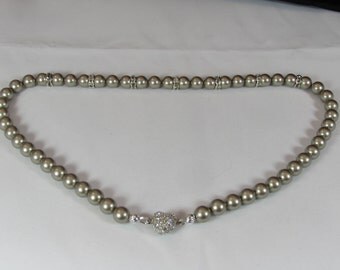 Swarovski Platinum Pearl Necklace with Magnetic Pave Heart Closure/ Handmade/ Hand Crafted/ Mother of the Bride/ Bridal Party Jewelry