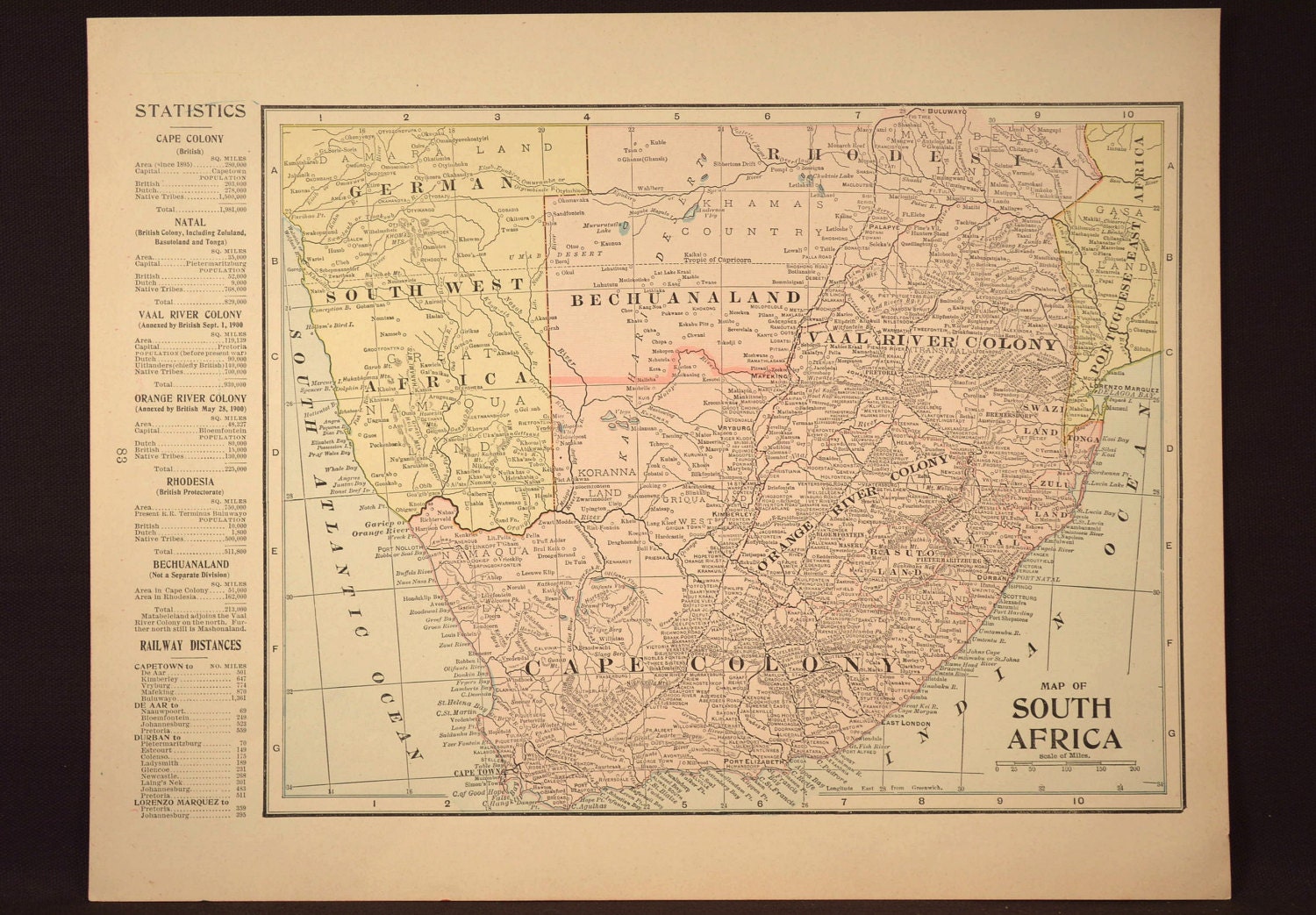 South Africa Map South Africa Antique Early 1900s Original