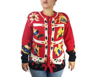Ugly Tacky Christmas Sweater Party Red Cardigan Robin Sinkler