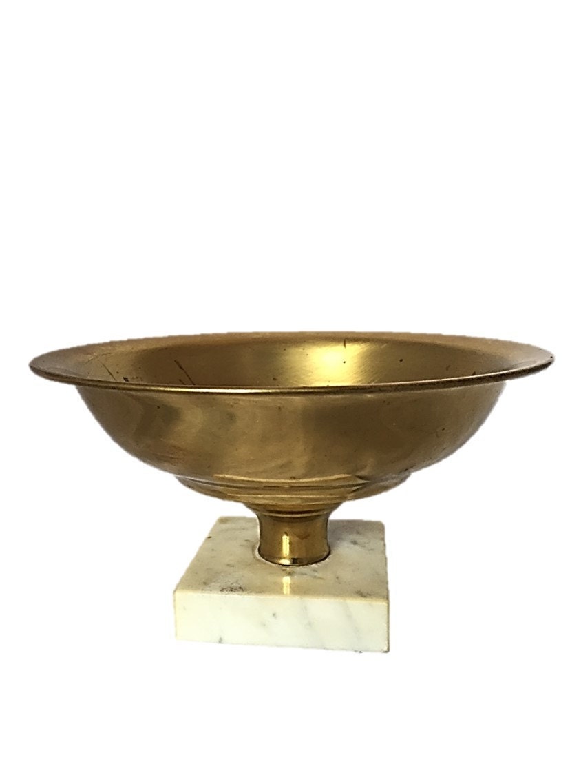 Brass Pedestal Compote Bowl with Marble Base Lovely Aged