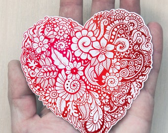 Love heart, valentines gift, vinyl sticker, art sticker, zendoodle, laptop sticker, heart sticker, Ipad sticker, car sticker, love symbol