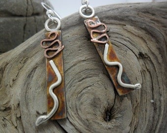 Sterling silver oxidized with copper earrings