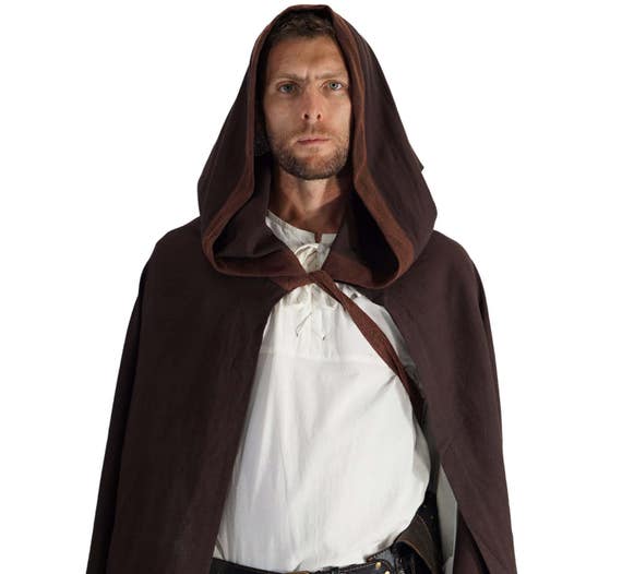 HOODED CLOAK long length cloak with trim and ties. Shawl