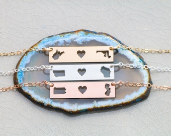 SALE • Best Friend Jewelry • Friendship Gift Graduation Necklace Sterling Silver •Rose Gold Going Away Gift Custom State Gift Engraved State