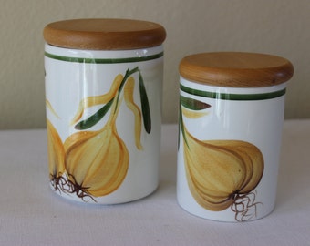 Vintage English Portmeirion Studio Kitchen Garden Canister, Portmeirion Onion Canisters, Two Portmeirion Canisters
