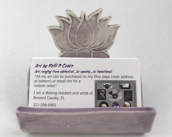 Ceramic Business Card Holder/Lotus/Flower/Amethyst