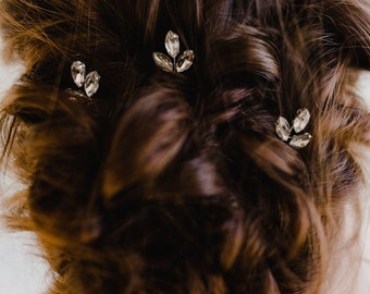 Silver Leaf Bridal Hair Pin | Crystal Wedding Hair Pin | Silver Leaf Bridal Hair Pins | Crystal Leaf Bridal Pin | Petite Silver Nora Pin