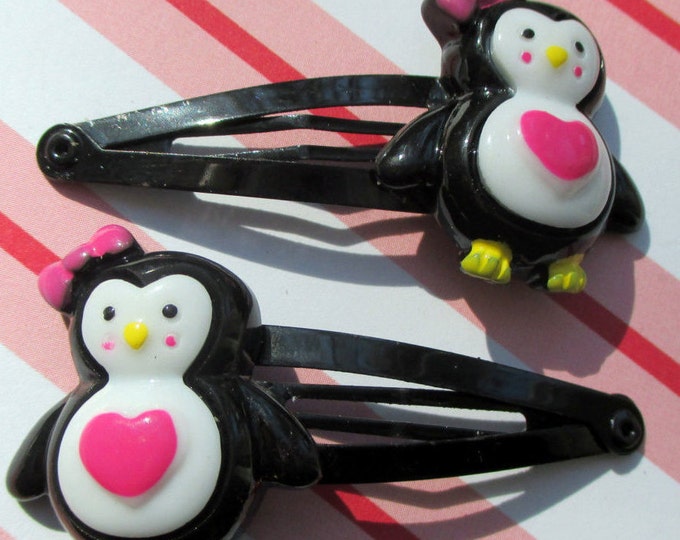 penguin hair clips-kids barrettes-penguin party favors-cute hair accessories-children's bobby pins-little Girls gifts-baby accessories-heart