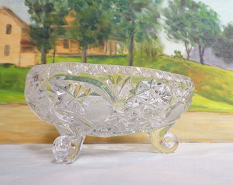Vintage Cut Glass Candy Dish on three feet From the Brilliant Period- Clear Glass - Price was lowered