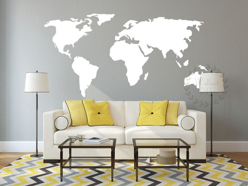 Vinyl world map wall decal Large map wall mural Map of the