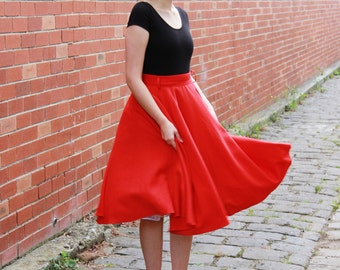 WINTER SALE 20% OFF Vintage 1950s Red Full Skirt / Red Circle Skirt / Made in Italy / 1950s Skirt / M