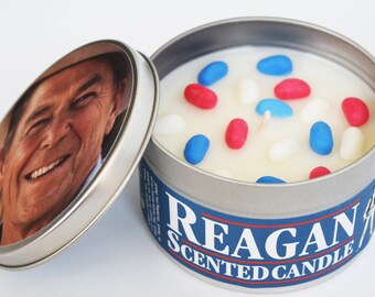 Ronald Reagan-Scented Candle | 16 oz tin | Funny presidential gift | Funny Gift for a Republican | Funny 80s gift | Cold War | Jellybeans