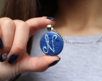 Initial necklace.Colorful Initial Pendant. Embroidered Initial. Custom Initial. Personalized jewelry. Monogram necklace. Bridesmaids jewelry