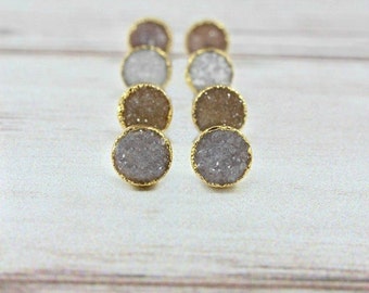 Druzy Stud Earrings, Druzy Earrings, Tiny Druzy Earrings, Druzy Post Earrings, Gold Druzy Earrings, Raw Stone Earrings, Druzy Jewelry, Gift