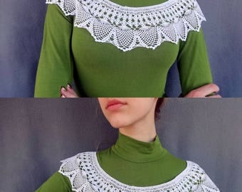 Feminine gift for her Crochet collar Retro party shoulder cover Cotton lace collar Crochet necklace Knit collar Crochet jewelry Bridal shrug