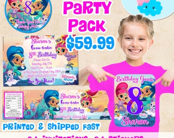 Shimmer and Shine Invitations Birthday Party Set, Shimmer and Shine Birthday Shirt