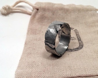 8-12mm Viking Wedding Ring / Men's Rugged Band / Silver Pewter Band / Guy's Fashion / Tree Bark / Rustic Jewelry / Unique Gift for Him