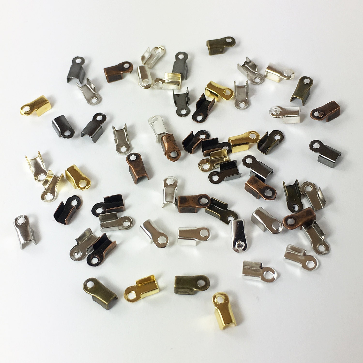 50 Fold Over Cord Ends 3x6mm Crimp Tips Assorted Colors