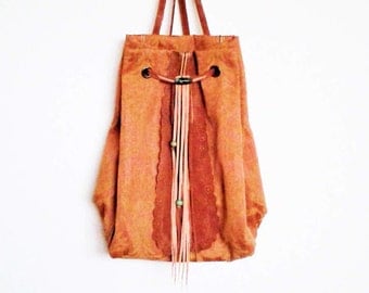 rucksack backpack / bohemian backpack / boho bag / leather rucksack / canvas rucksack / boho backpack / upholstery bag / pink bag