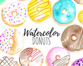 Watercolor Clip Art - Donut Clip Art - Food Clip Art Dessert Clip Art Hand drawn for scrapbook and Commercial Use