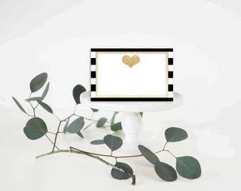 Kate Spade Inspired Place Cards | Kate Spade Bridal Shower | Kate Spade Baby Shower | Black And Gold Place Cards | Wedding Place Cards