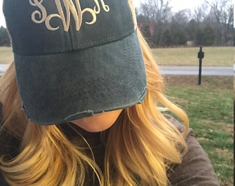 Monogrammed Distressed Trucker Hat - Embroidered trucker hat - Monogrammed hat - Embroidered Monogrammed Hat - Custom Trucker Hat