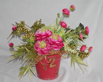 Silk Floral Arrangement,Floral Event decor,French Farmhouse,Shabby Chic decor //pink,red,gold,green,cream//Silk Floral Decor