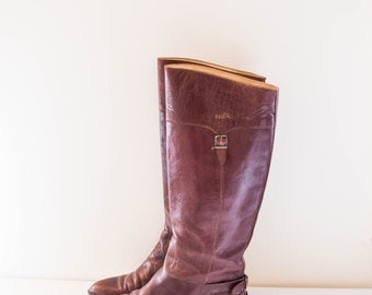 BRONX by Dijkmans brown italian leather knee high buckle boots size 38 - US 7