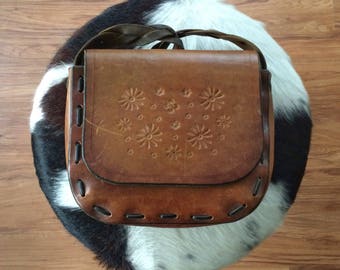 Tooled Leather Purse Vintage Saddle Bag