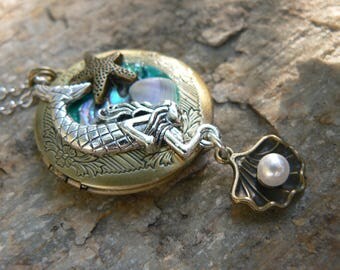 mermaid locket, mermaid necklace, mom,mothers day,siren necklace,cosplay necklace, photo locket,boho, photo pendant,festival, locket jewelry