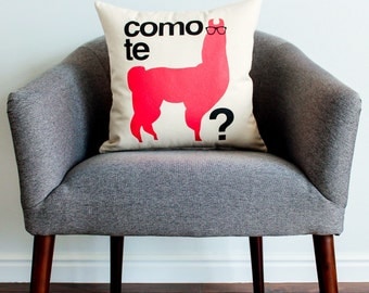 Como Te Llama? w/ a Llama Pillow - Home Decor, Spanish, Llama, Pillow, Pillow Cover, Gift for Her, Gift for Him, Grad Gift, Cushion Cover