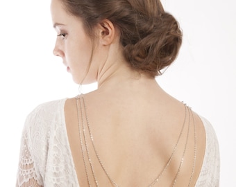 Wedding Back Necklace - Silver Draped Back Chain - Silver Back Drop Necklace - Backless Wedding Dress - Body Chain