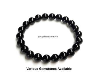 7mm Grade A Genuine Black Tourmaline Bracelet-Black Bracelet-Tourmaline Bracelet-Women Men Tourmaline Bracelet-Natural Black Tourmaline