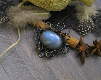 Statement necklace Wire wrapped pendant Wire wrap jewelry Gemstone necklace mom Boho necklace Mothers necklace Mothers day gift Labradorite