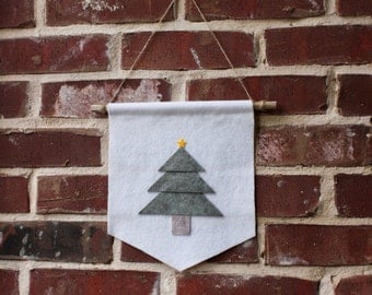 Christmas Tree Banner- Wool Felt Banner- Christmas Wall Decor