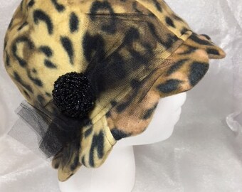Leopard fleece cloche hat