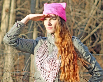 Hot Pink Pussy Hat! Cat Kitten Hot Pink Ear Hat Ready to Ship Women's Rights March on Washington Protest Resist Trump Impeach Political Gift