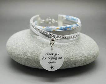 bracelet liberty and leather " Thank you for helping me grow" - teacher gift - custom gift